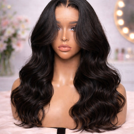 Glamify 24” Signature Body Wave Raw Human Hair – 5x5 HD Glueless Wig (Pre-Plucked, Bleached Knots, 200% Density)